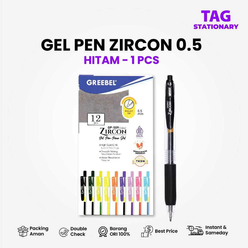 

GREEBEL PULPEN GEL / GEL PEN GP-509 Zircon Hitam 0.5 (PCS) Ballpen Gel Ballpoint Bolpoin Pena Gel