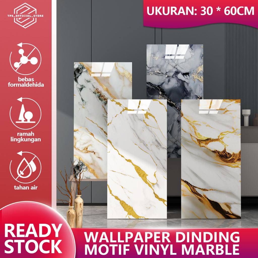 AR Wallpaper Vinyl Kamar Mandi Anti Air Motif Marmer 30 x 60 cm Lantai Vinyl Marbel Granit Stiker