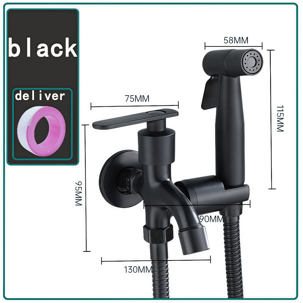 Kran Shower Kloset SUS304 Anti Karat 1 Set Lengkap | Jet Washer Toilet + Kran Cabang Stainless | Pem