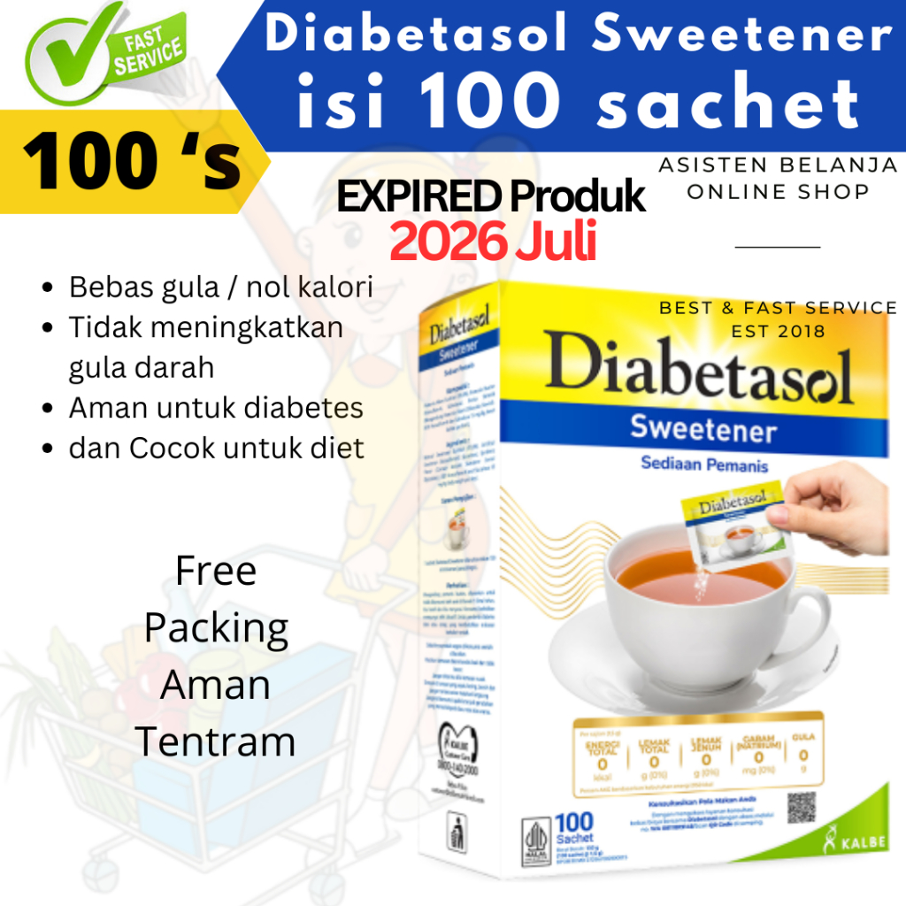 

Isi 100 sachet gula Diabetasol gula sachet Sweetener Pemanis Alami Gula diabetes diabet 1 box 100 's