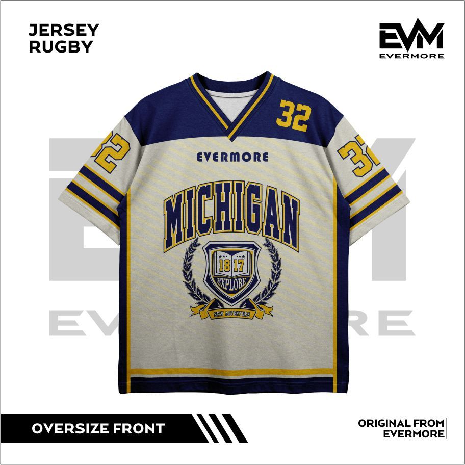 Jersey Rugby WHITE YELLOW MICHIGAN NEW DESIGN STYLE EVM SPORT