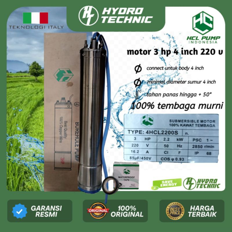 motor / mesin submersible hcl pump 3 hp 1 phase body 4 inch