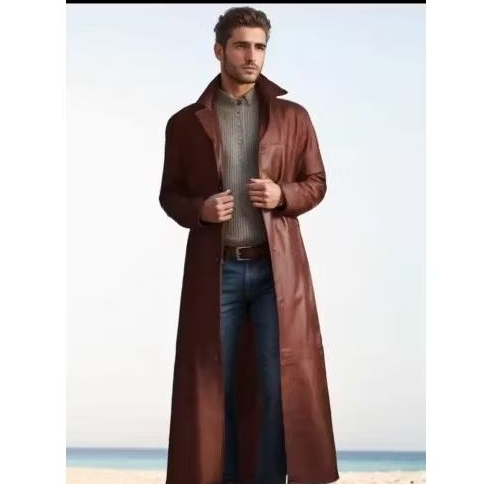 jaket jubah pria semi kulit/jas panjang pria terbaru