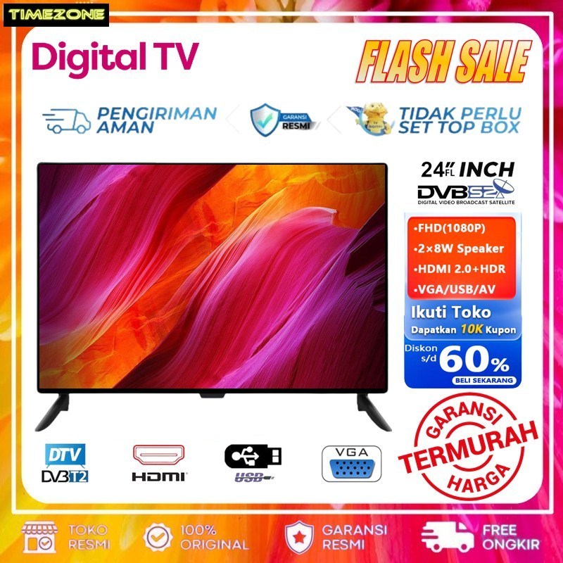 BIG SALE LED TV 24 INCH DVBT2  HD TELEVISI GARANSI 1 TAHUN DIGITAL TV DVB T2 HD TV