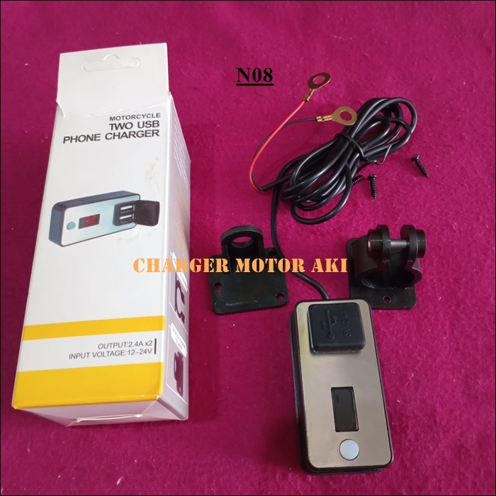 N08 ORIGINAL CHARGER HP MOTOR / MOBIL 12 - 24V 2.4A 2 USB SUPER FAST CHARGING LCD LED CHARGING AC D