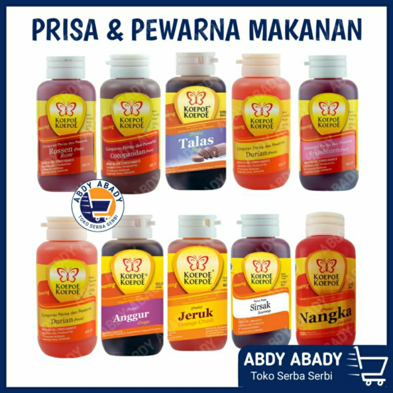 

Prisa & Pewarna Koepoe 60 mil Bahan Tambahan Penguat Aroma Kue, Roti dan Minuman