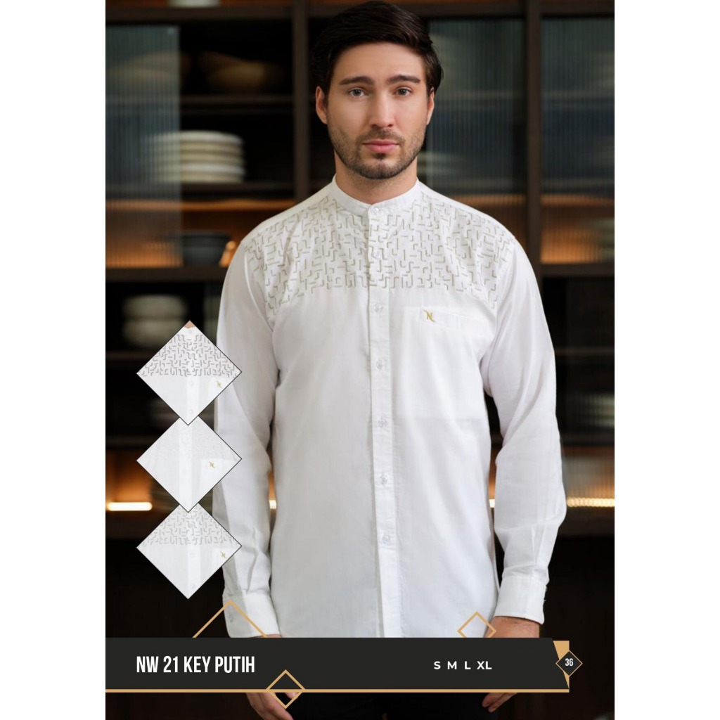 BAJU KOKO NIZAR BORDIR NEW NW 21 LENGAN PANJANG SLIM FIT / NIZAR BORDIR NW PUTIH