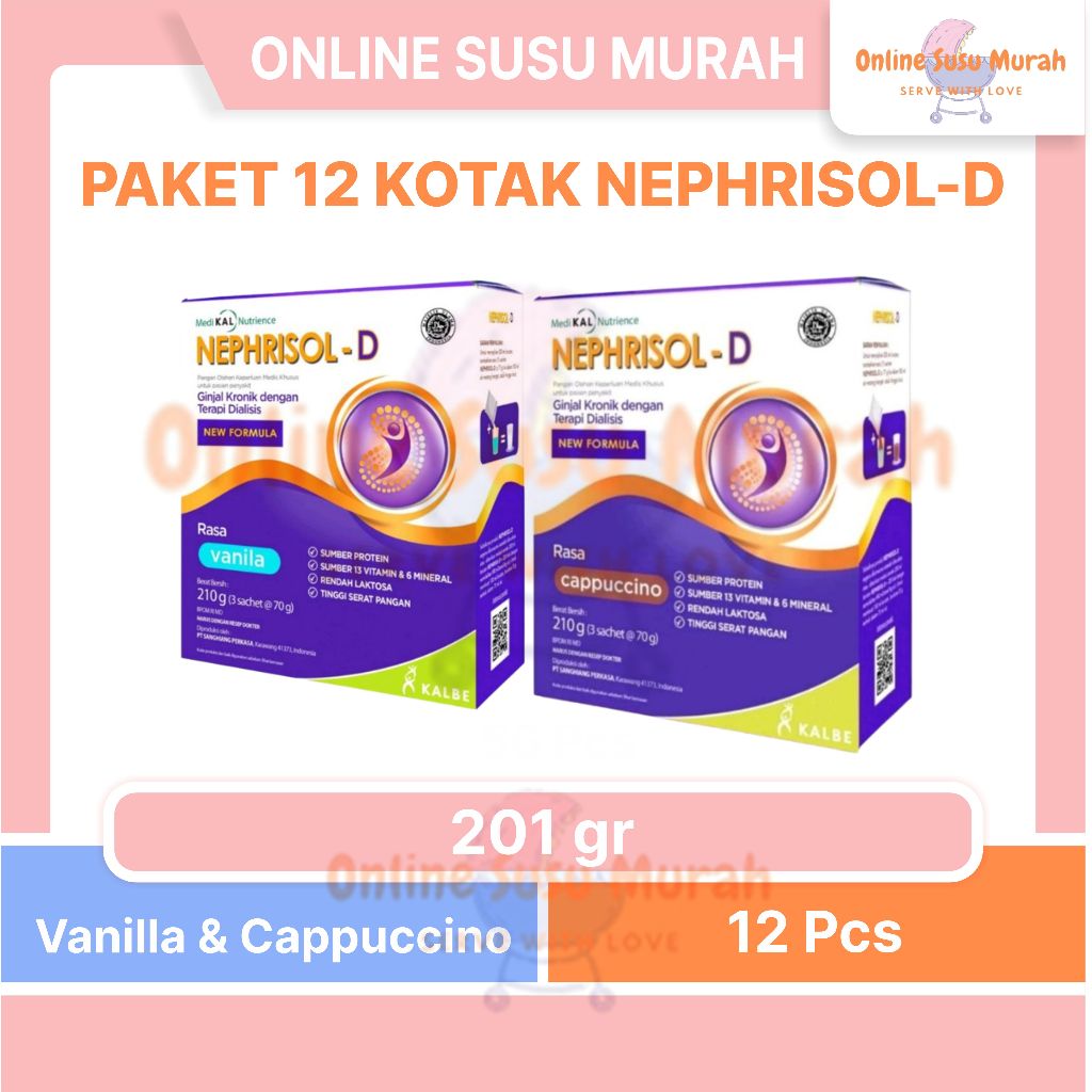 

NEPHRISOL - D PAKET 12 KOTAK VANILA CAPUCINNO 210 GR NEPHRISOL-D 210GR SUSU DEWASA SSKD