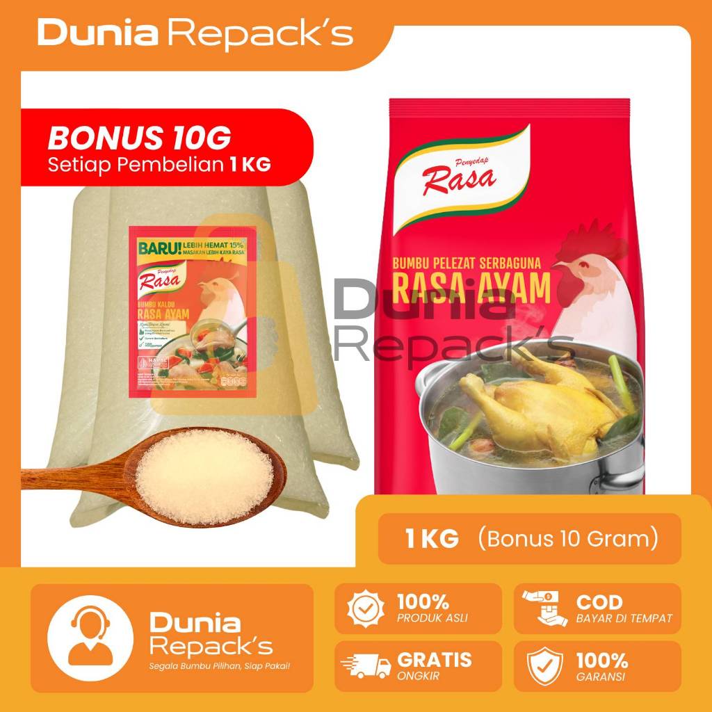

Kaldu Ayam Penyedap Rasa Repack Kemasan 1kg/2kg/3kg Asli Original 100% Murni Tanpa Campuran
