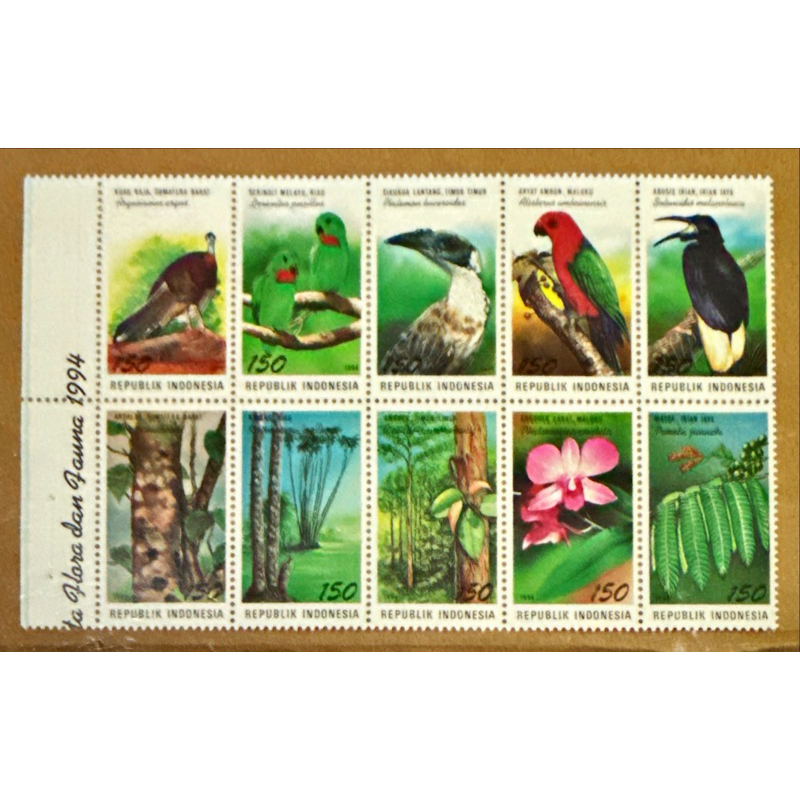 

(BA) PRANGKO INDONESIA 1994 CINTA PUSPA DAN SATWA 10V COMPLIT SET MNH.
