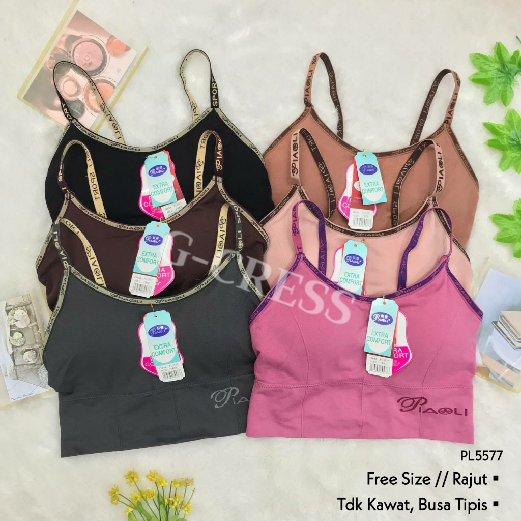 PIAOLI - Bralette Katun Rajut Nilon Motif & Polos Seamless Tanpa Kawat Busa Tipis Bra Fashion Underw