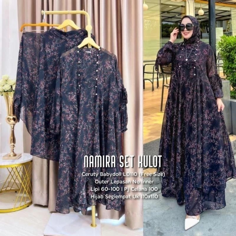 set wanita terbaru 3 in 1 namira set kulot motif cantik