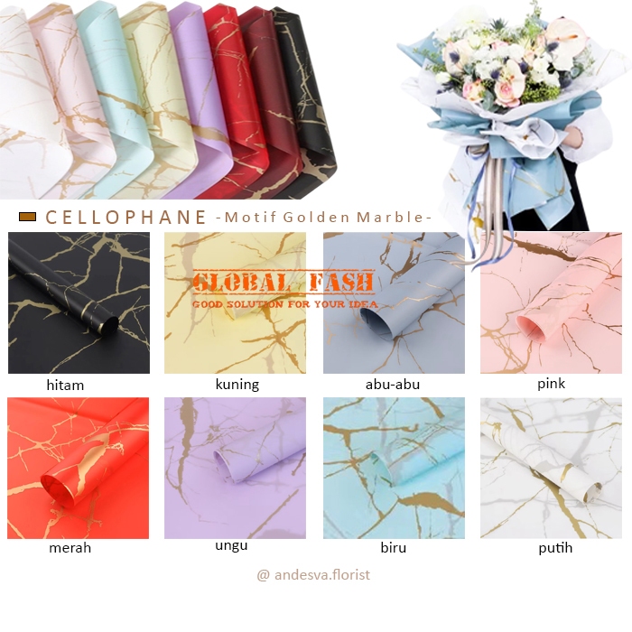 

[isi 20] Kertas Buket Bunga Motif Marble Emas / Flower Wrapping Cellophane Paper Golden Marble