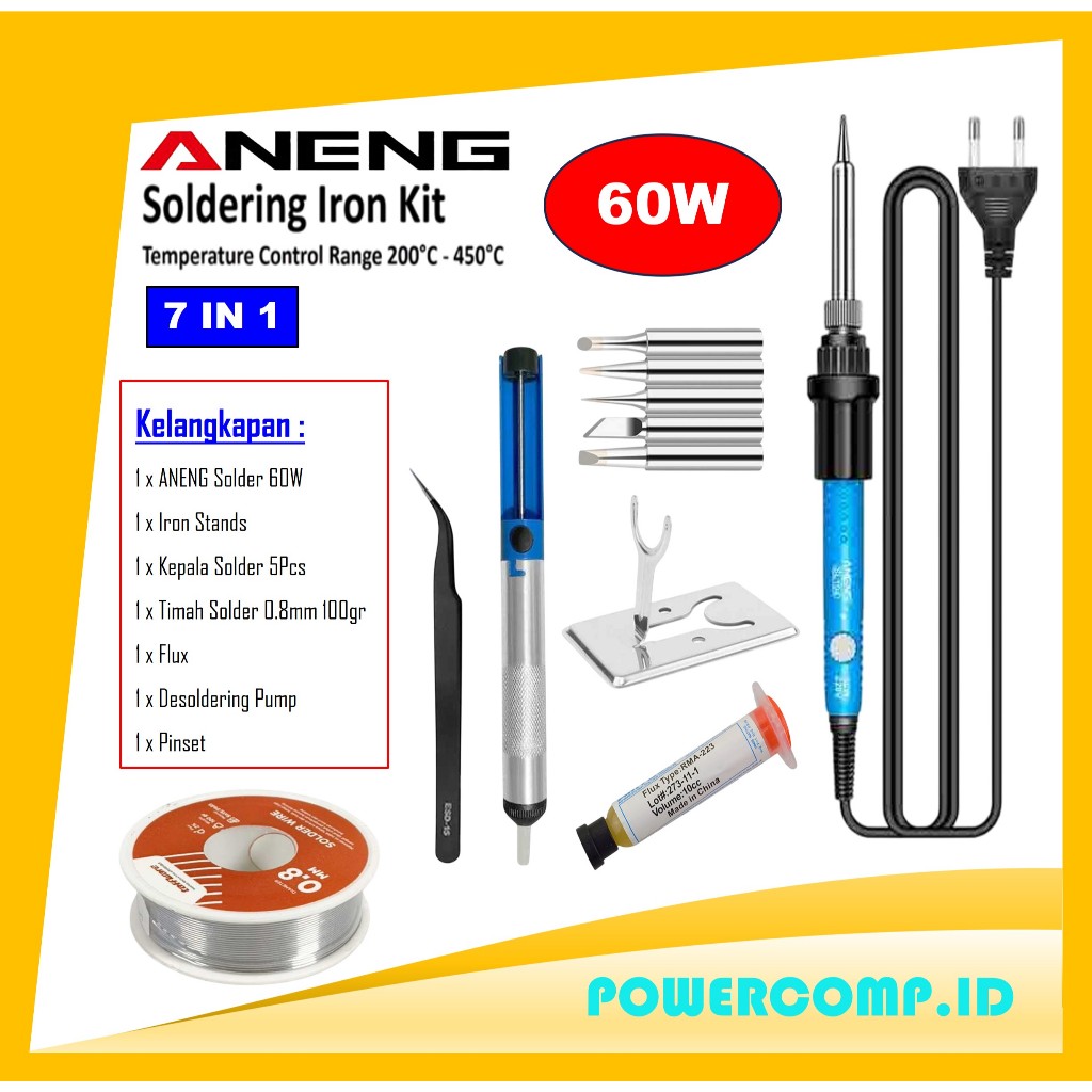 Solder Listrik Set Lengkap ANENG Soldering Iron Kit Electric 60W 110-220V Adjustable Temperature 7 i