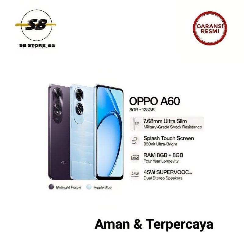 HP OPPO A60 8/128 - OPPO A60 RAM 8GB ROM 128GB GARANSI RESMI