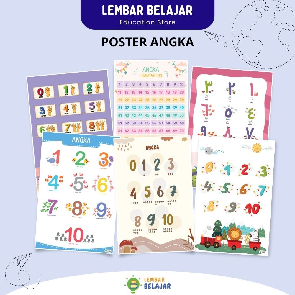 Lembar Belajar Poster Edukasi Angka - Belajar Angka 1 sd 100
