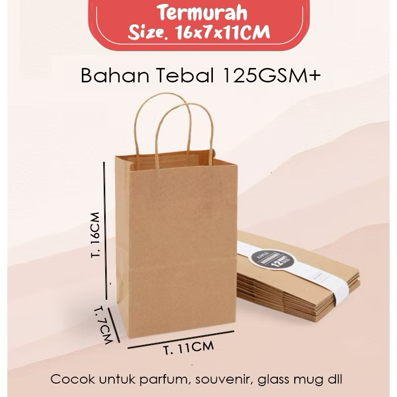 

(TALI KERTAS) Paper Bag Kado Polos Kecil Uk. 16x7x11 CM / Paper Bag Mini Packing Parfum Online Shop / Papper Bag Bridesmaid Murah