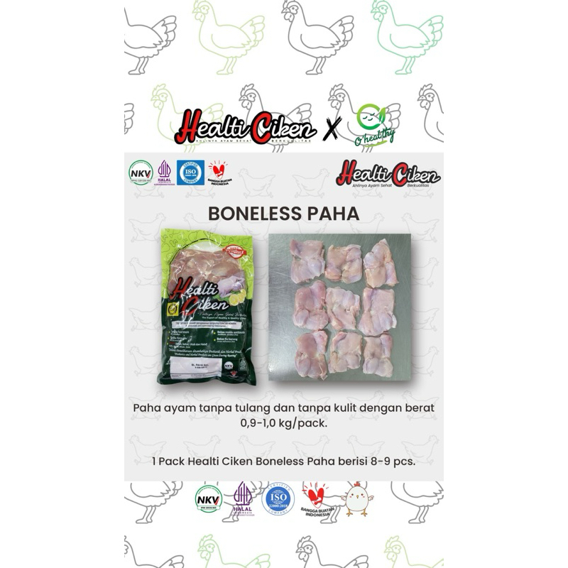 

Healthi Ciken,,Paha boneless, Ayam Probiotik, size 900-1kg