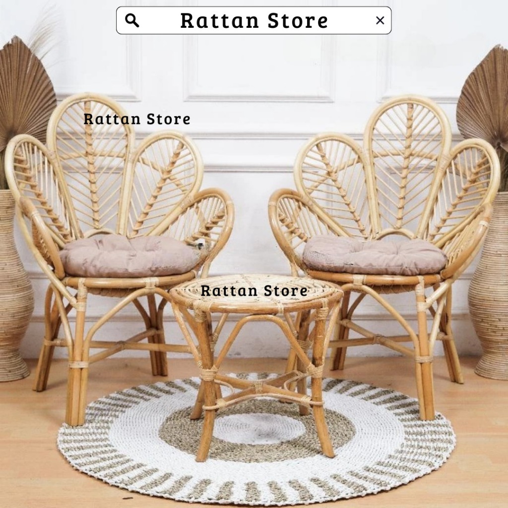 Kursi Teras Rotan Daun Size Jumbo Dilengkapi Bantal / Kursi Rotan Dekorasi / Kursi Rotan Aesthetic
