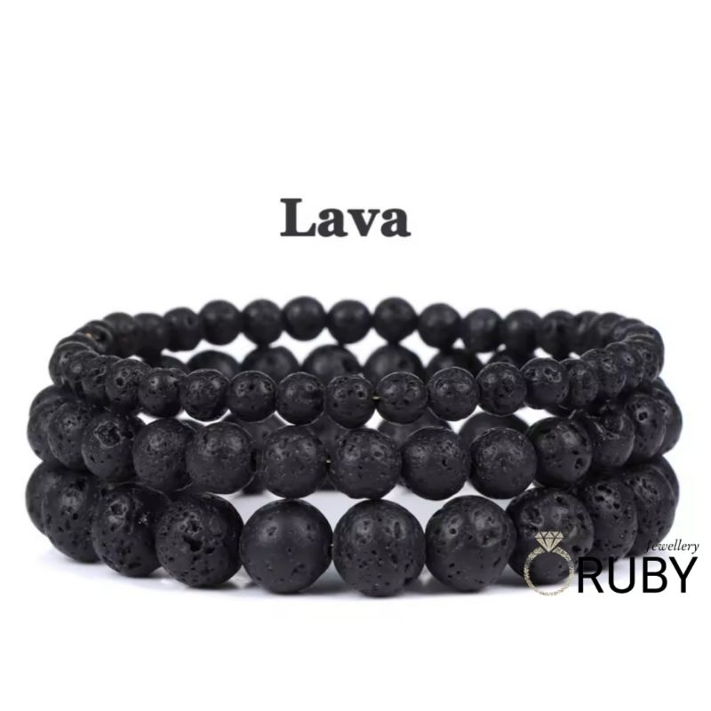 Gelang Pria Wanita Natural Batu Black Lava Meteor Original