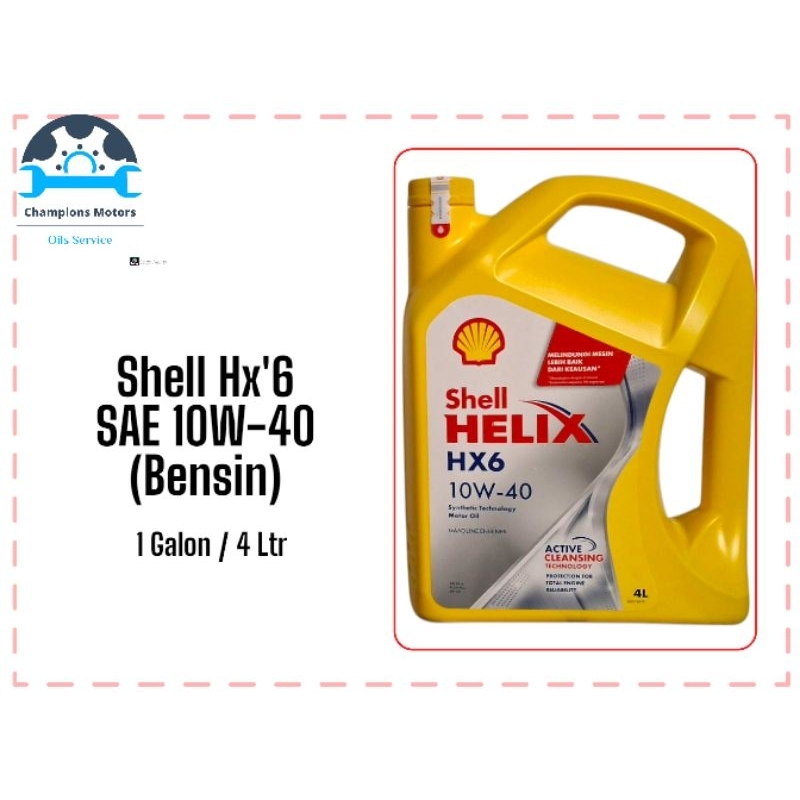 Oli Mesin Mobil Bensin Shell HX'6 SAE 10W-40-4 Ltr (BARCODE CENTANG HIJAU) 100% ORI