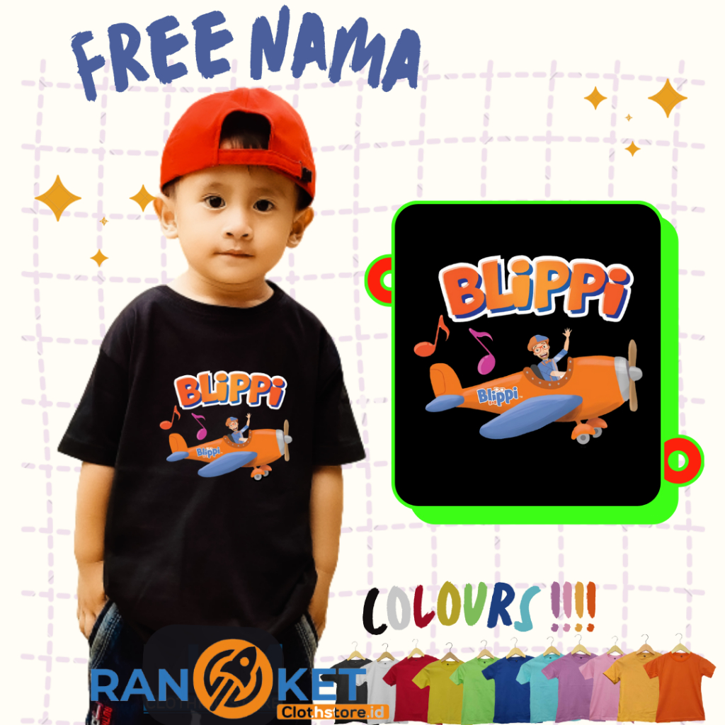Kaos Anak Blippi Pesawat | Baju Anak Blippi Pesawat | Bisa COD [[ FREE NAMA ]]
