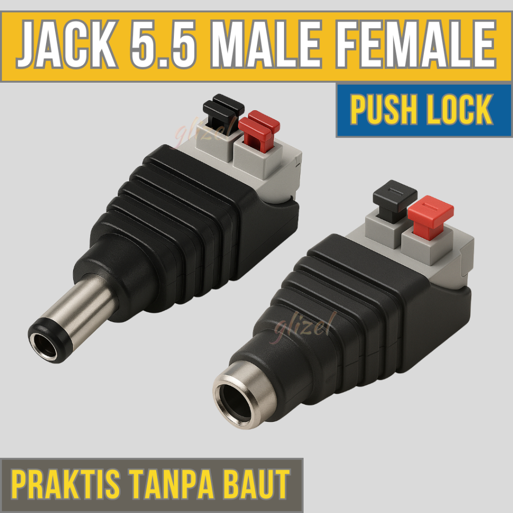 Jack 5.5 Push Lock Tanpa Baut Sambungan Kabel DC Male Female Adaptor Soket Led Strip Colokan 12v 24v