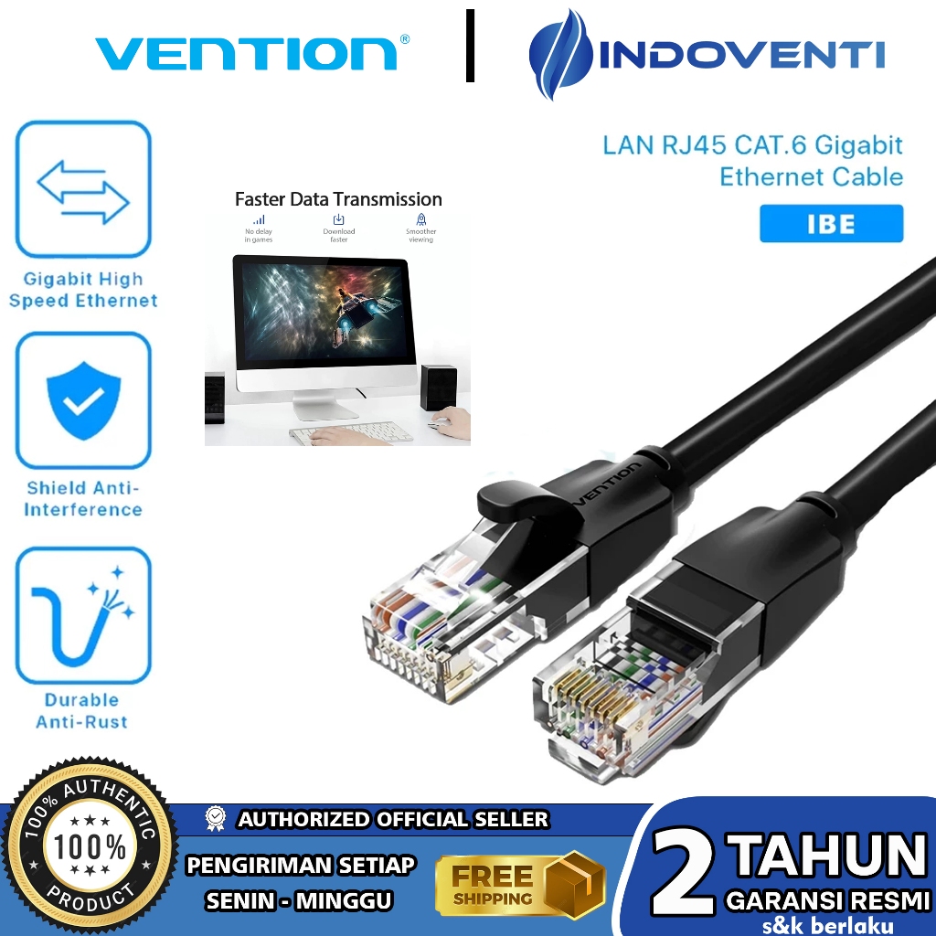 Vention Kabel Router Lan Modem WiFI Internet Ethernet RJ45 Cat.6 Gigabit UTP For Komputer Pc Laptop