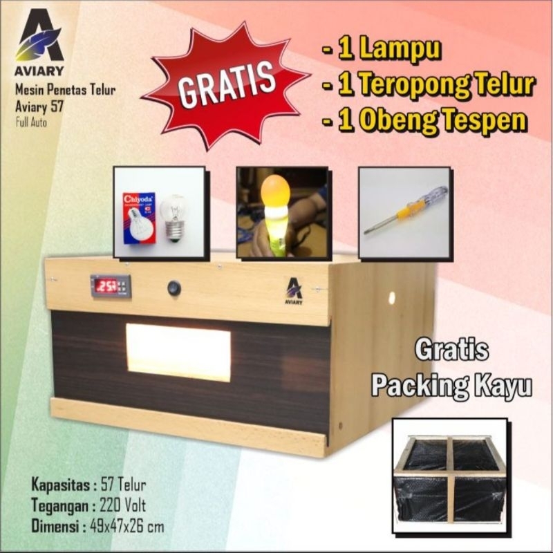 Mesin Penetas Telur Aviary Kapasitas 57 ekonomis higienis