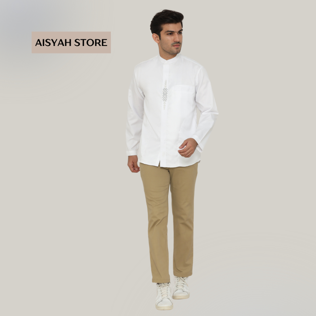Baju Taqwa Lengan Panjang At Thoha Baju Koko Putih Polos Pakaian Muslim Pria President - Aisyah