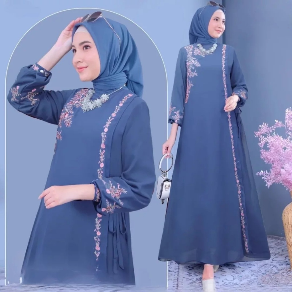 Ganisha Dress [COD ] - Gamis Lebaran 2025 Model Gamis Terbaru Ibu Ibu / Gamis Ceruty Motif / Dress K