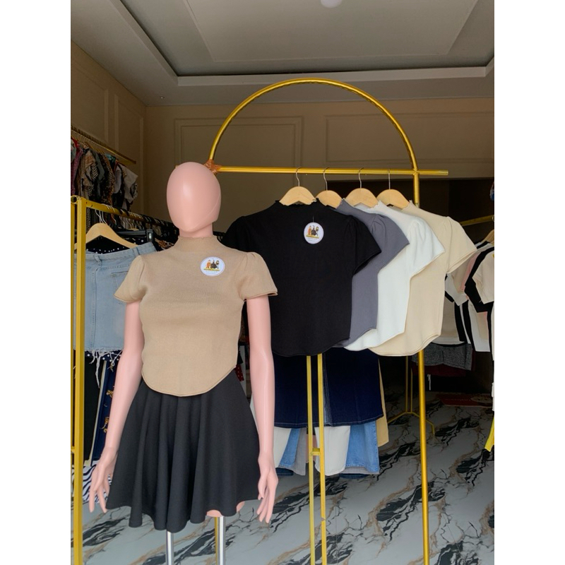Baju Atasan Rajut Inner Turtleneck Kerah Tinggi Lengan Pendek