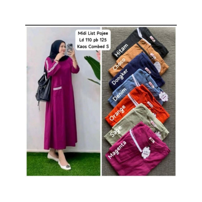 MIDI LIST POJEE//GAMIS KAOS COMBED//PAKAIAN WANITA VIRAL/PAKAIAN WANITA MUSLIMAH/MIDI LIST TERLARIS