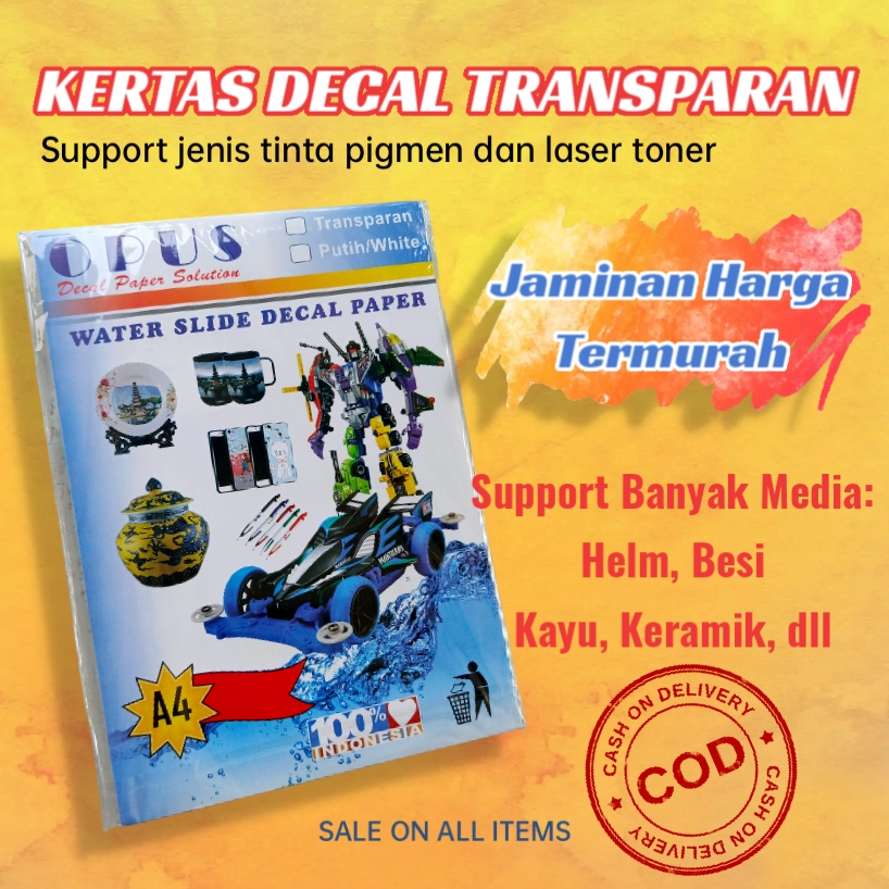 

Kertas water slide decal transparan A4, kertas sticker decal
