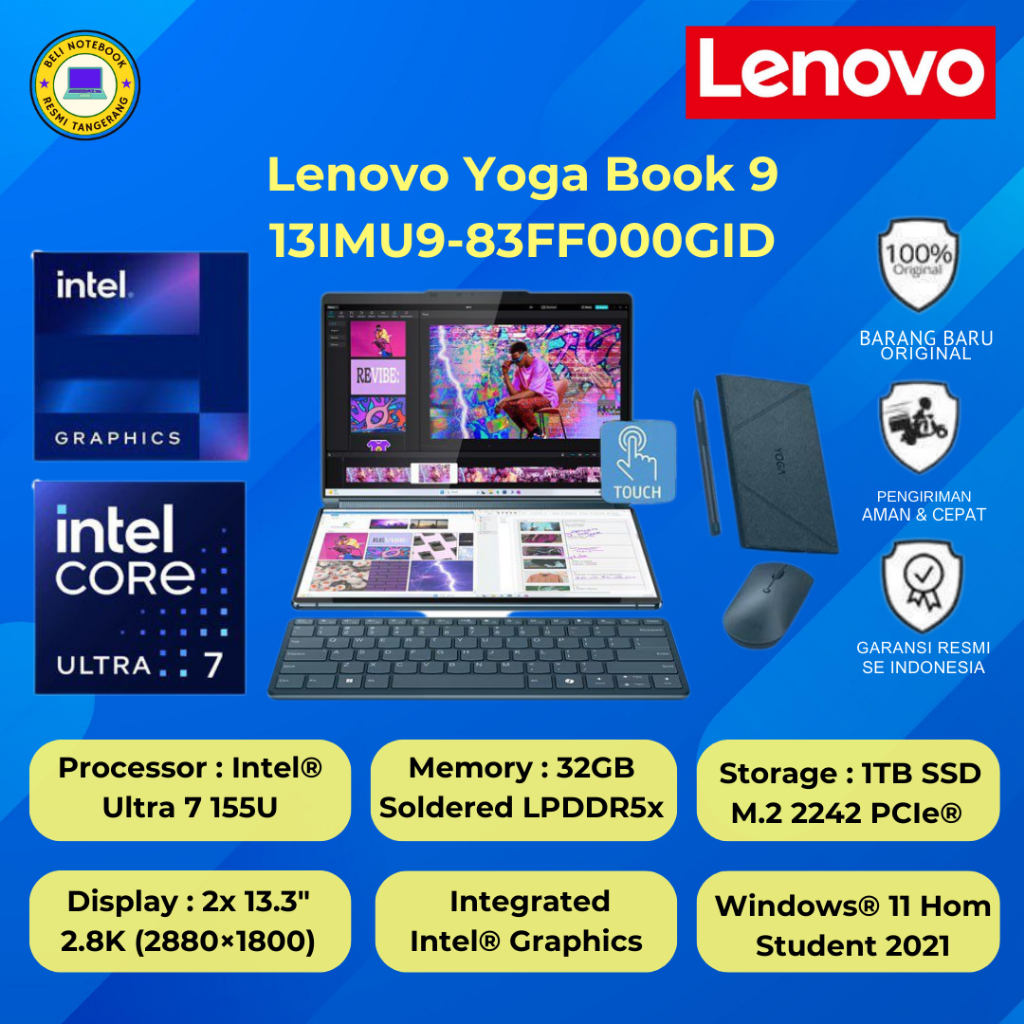 Lenovo Yoga Book 9 13IMU9-83FF000GID /Ultra 7-155U/32GB/1TB SSD/Dual 13.3″ 2.8K OLED Touch/Win 11 Ho