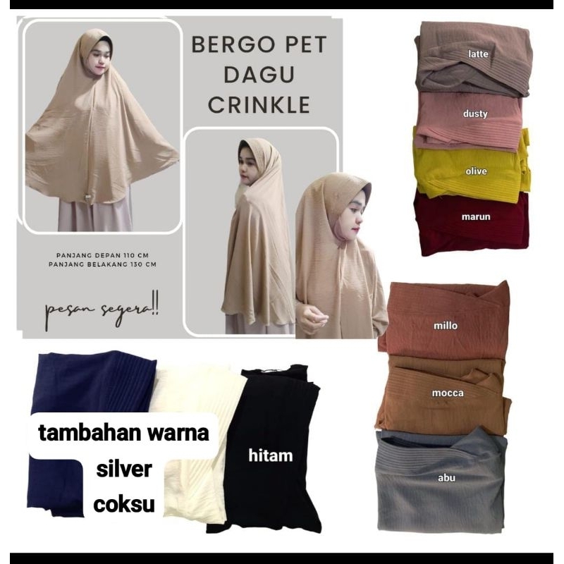 Bergo Jumbo Dagu Pet Crinkle 3L / Kerudung Hijab Jilbab Crinkle Jumbo Pet Dagu Xxxl