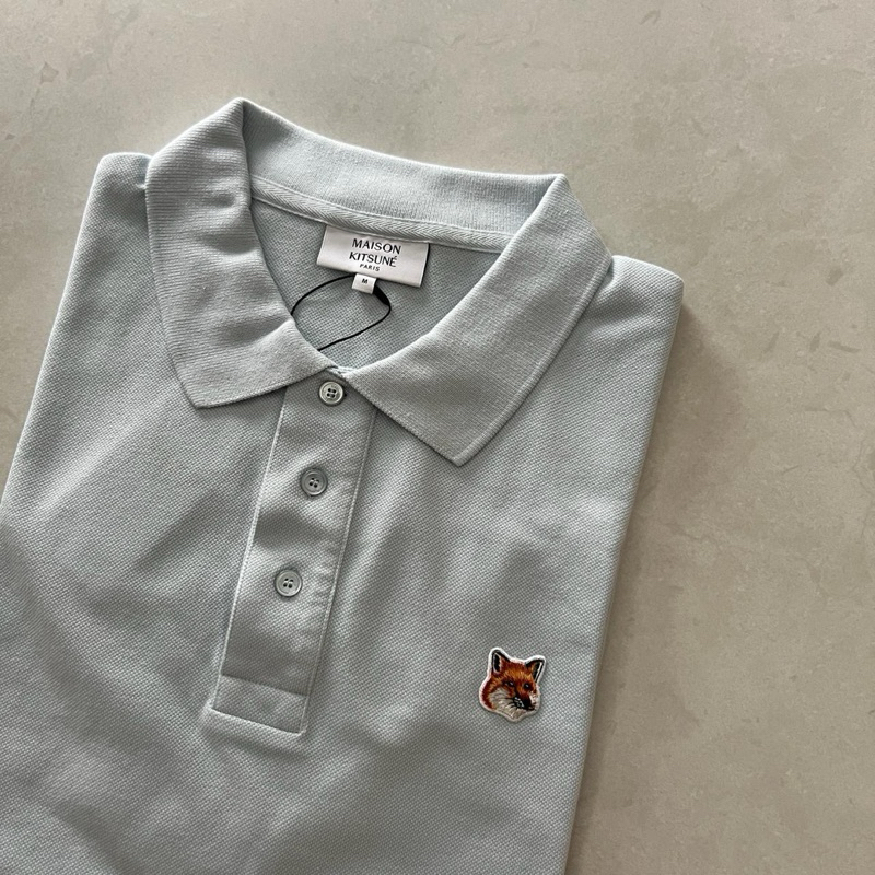 MAISON KITSUNE FOX HEAD PATXH LOGO POLO SHIRT CIRRUS BLUE