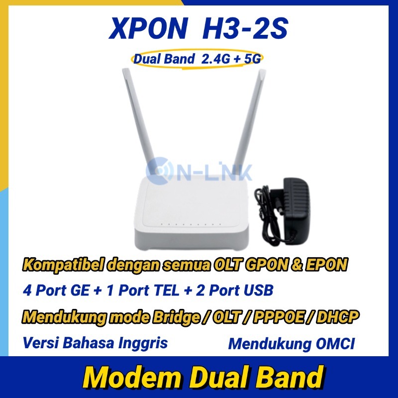 Modem Gbits H3-2S XPON | Dual Band 2.4G/5G | OMCI | Dual Uplink | English UI