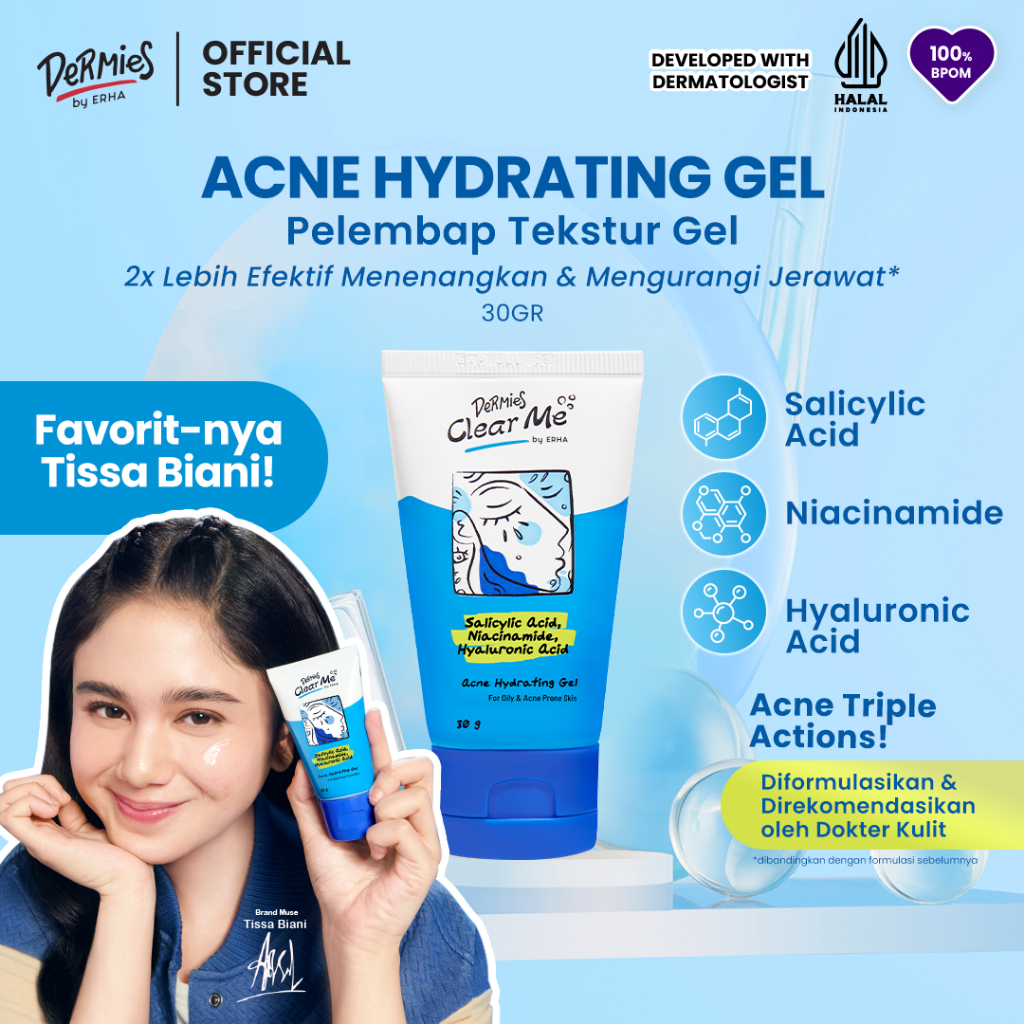 DERMIES Clear Me Acne Hydrating Gel for Oily & Acne Prone Skin 30g - Menghidrasi Kulit & Kontrol Min