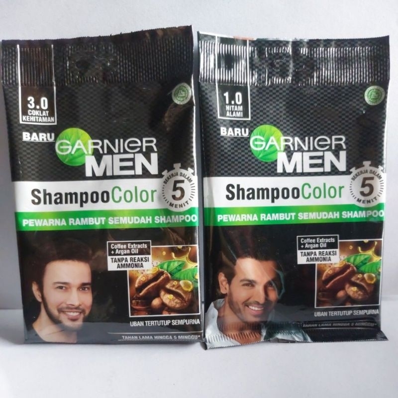 Garnier Men Shampoo Color - Garnier Pewarna Rambut Sachet Hitam Alami/ Coklat Kehitaman
