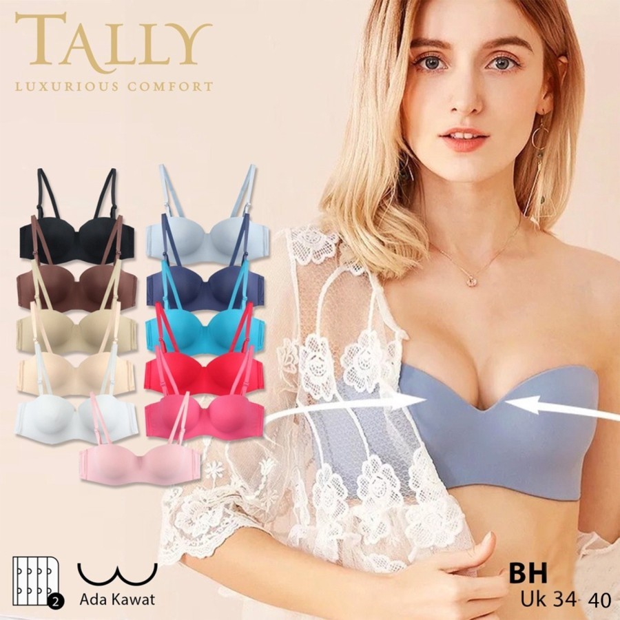TALLY Bra Tanpa Kawat Nylon Busa Tipis Cup C Kait 2 Strapless BH 1910