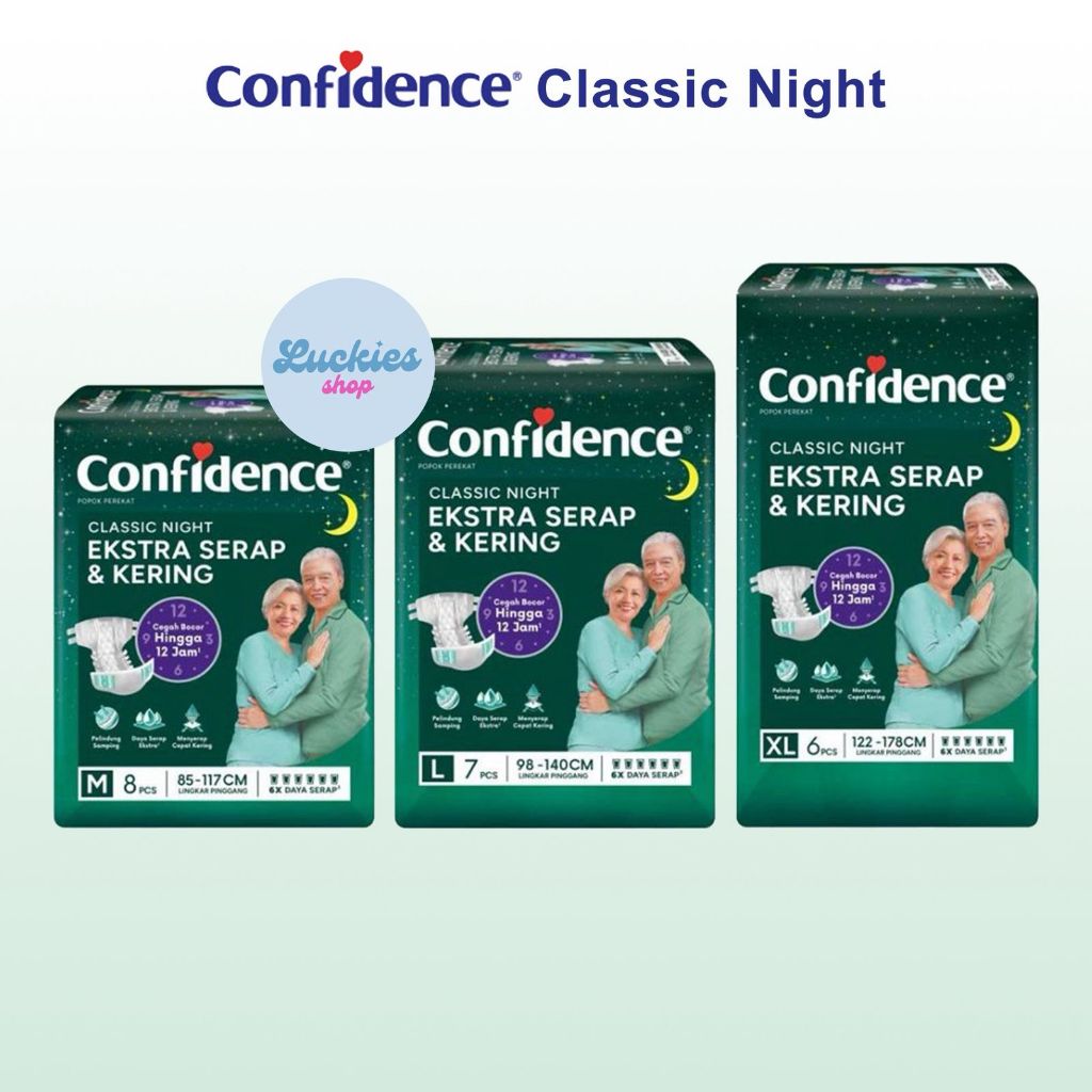 Confidence Popok Dewasa Perekat Classic Night Ekstra Serap & Kering M8 L7 XL6 Pamper Perekat Tape Or