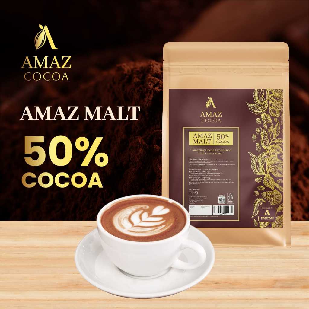 

Amaz Chocolate Malt 50% Cocoa - Bubuk Minuman Coklat Premium Dengan Africa's Cocoa Mass - 500 Gram