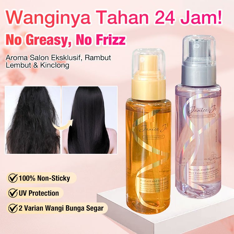 Janice Jo Hair Mist Set 100ml Pelembut Rambut & Aroma Tahan Lama Smoothing Keratin Haircare Serum Oil  Spray Perfume Hair Treatment Rambut Rusak dan Kering Rontok