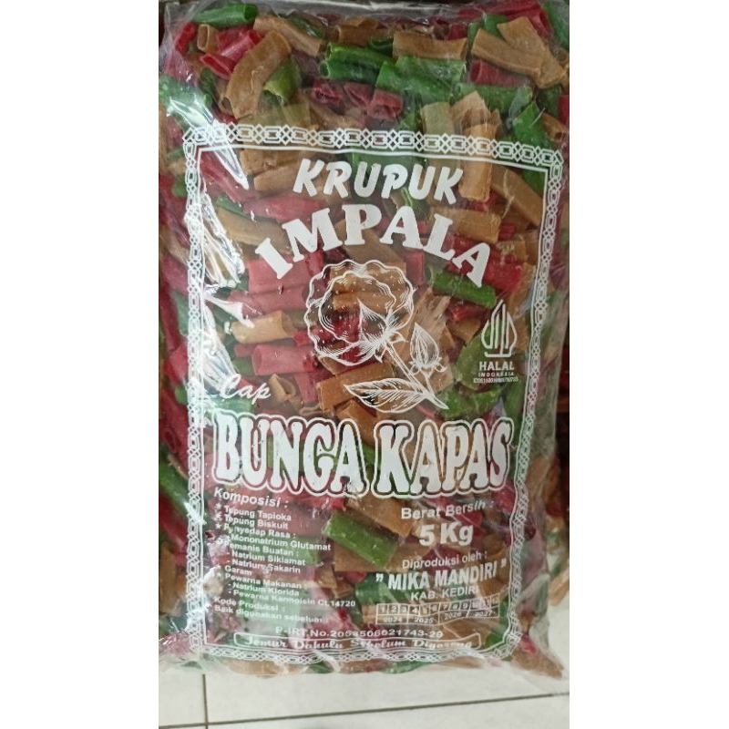 

kerupuk impala atau plompong tiga warna ukuran pendek satu bal ( 5 kg )