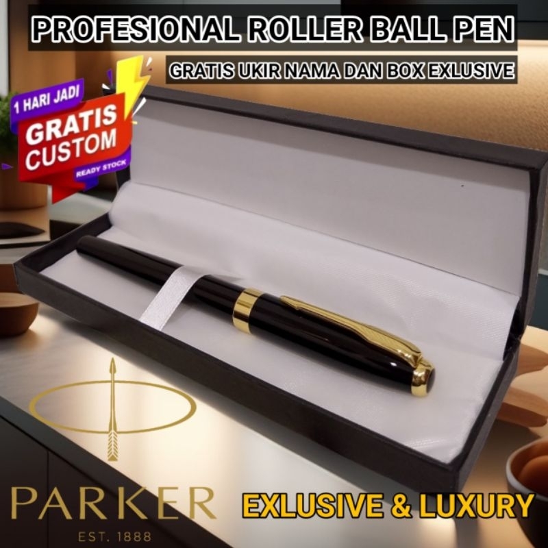 

Pulpen Mewah Roller Ball Sign Pen Parker Clip Gold Gratis Grafir Nama/Logo Dan Box Exlusive
