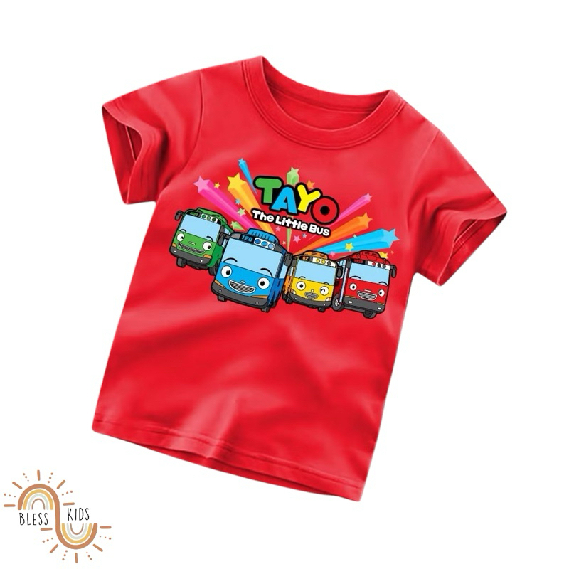 baju kaos atasan anak gambar tayo rainbow / kaos anak warna lengan pendek / baju atasan anak cewe co