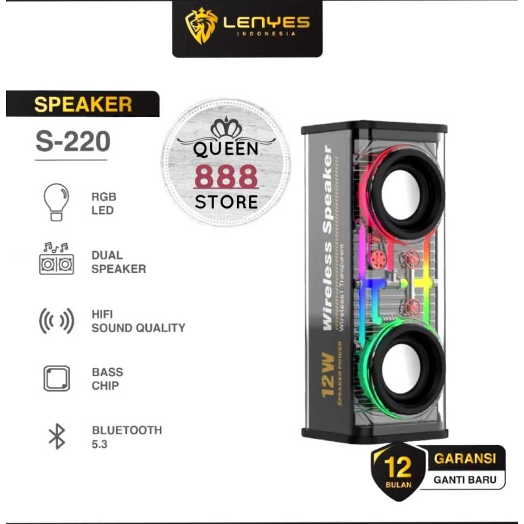 SPEAKER LENYES S220 SPEAKER BLUETOOTH TRANSPARAN RGB TWS V5.3 12WATT HIFI STEREO LENYES S220