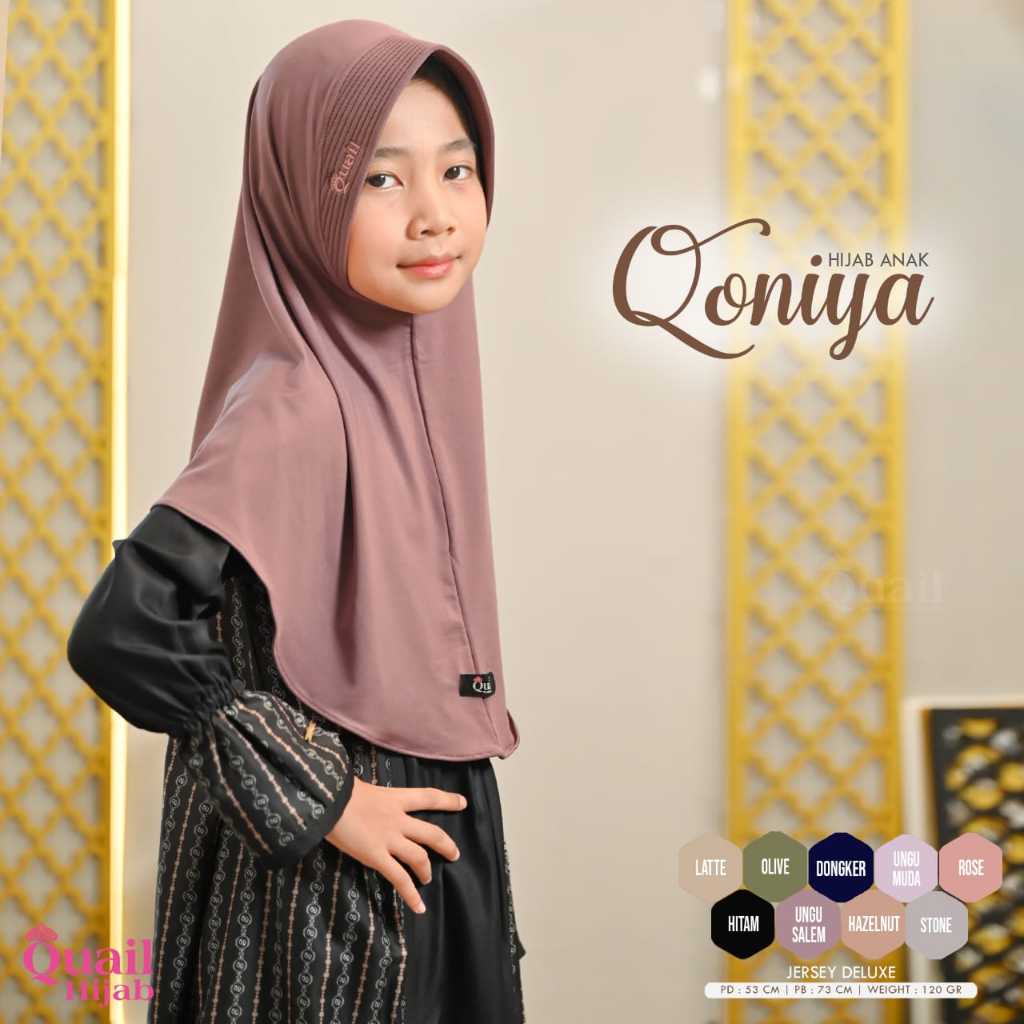 Qoniya Hijab Anak Original Quail Jilbab Anak Jersey Deluxe Size seusia FOTO