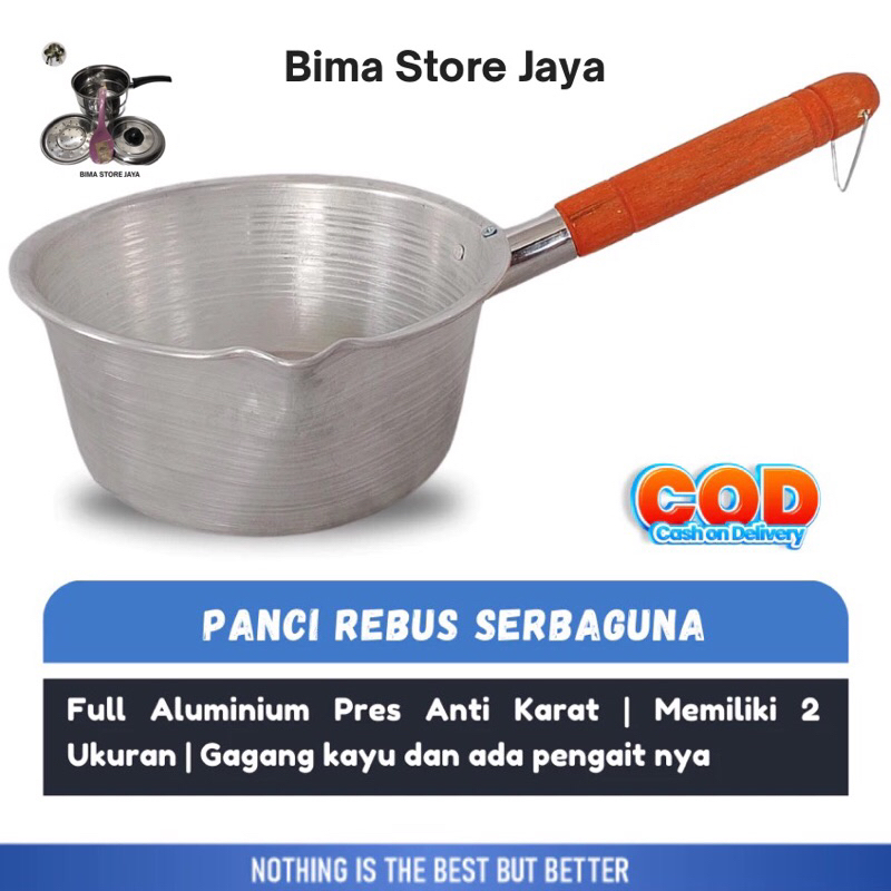 BARU DI SHOPEE  PANCI SUSU/PANCI SAYUR/PANCI MASAK AIR ALUMINIUM GAGANG KAYU BESAR/KECIL 16.18cm MUR